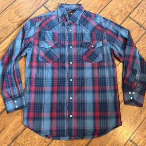 Falcon Bay western shirt men’s medium pearl snap button down blue red cowboy NWT